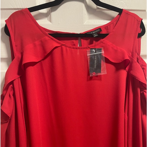 Lane Bryant Red Cold Shoulder Blouse Size 26 - Picture 8 of 12